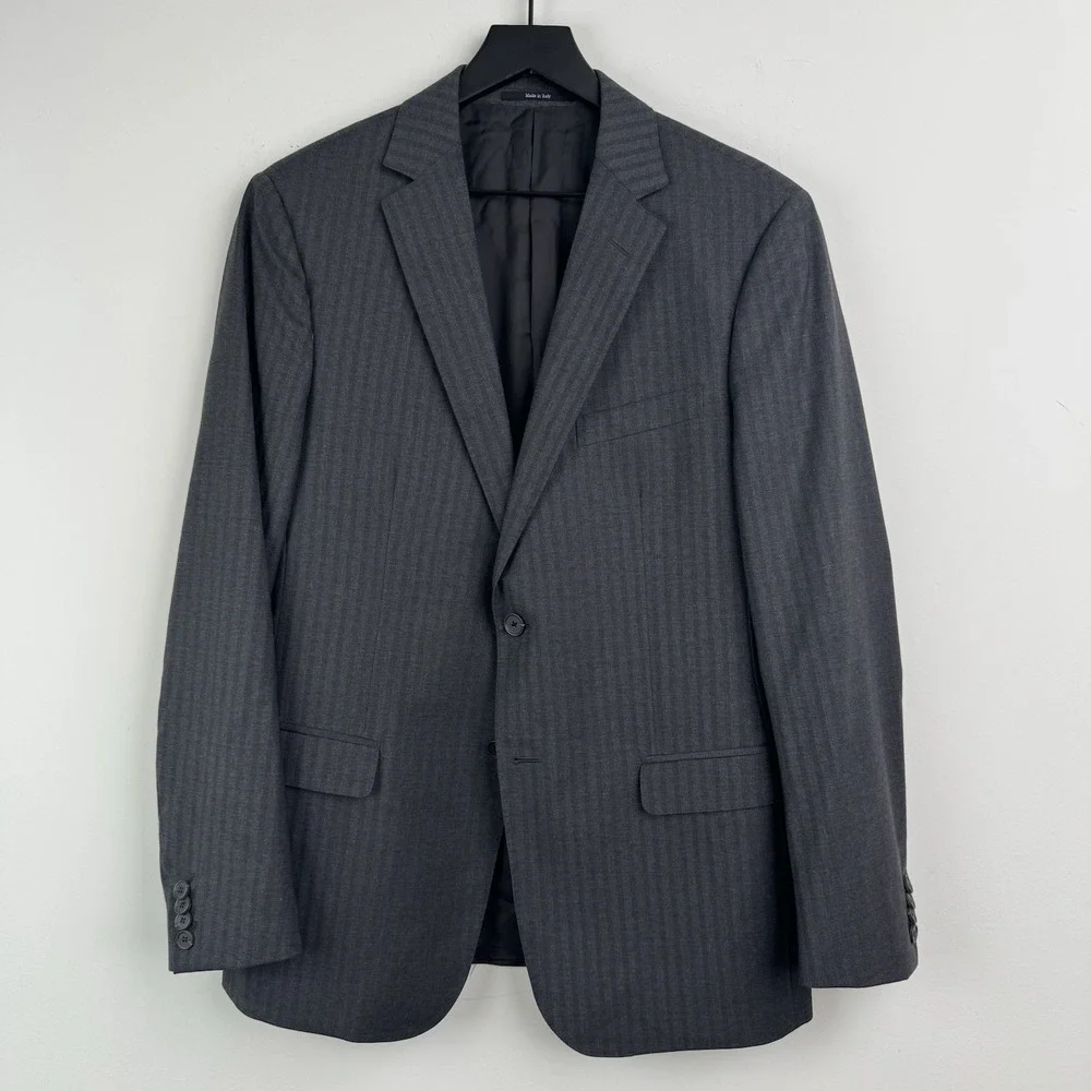 Z Zegna Sport Coat Mens 40R Gray Wool Shadow Stripe Blazer Made in Italy‎ Drop8